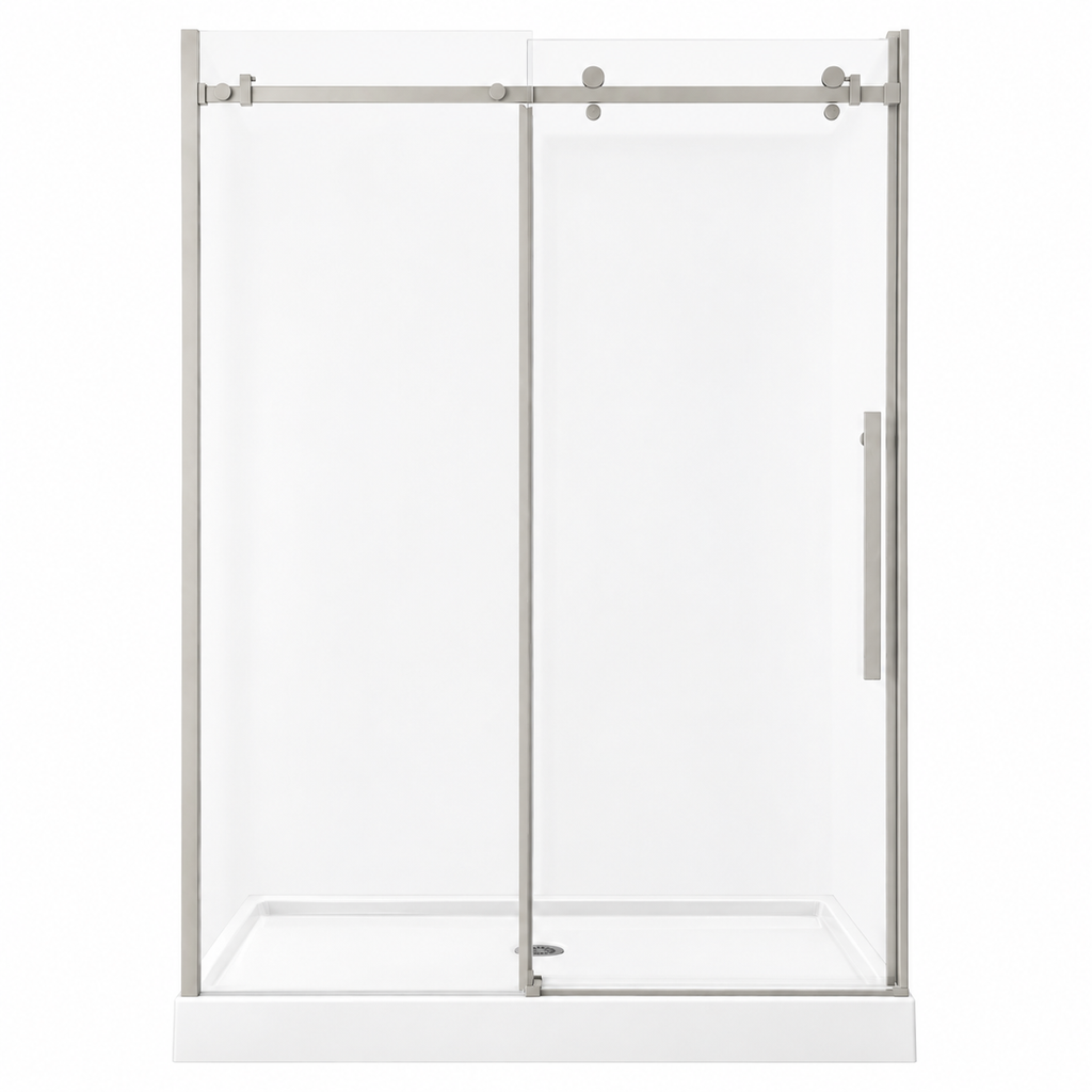 44“-48” W x 76" H Frameless Reversible Sliding Shower Door in Brushed Nickel with 8mm Clear Tempered Glass
