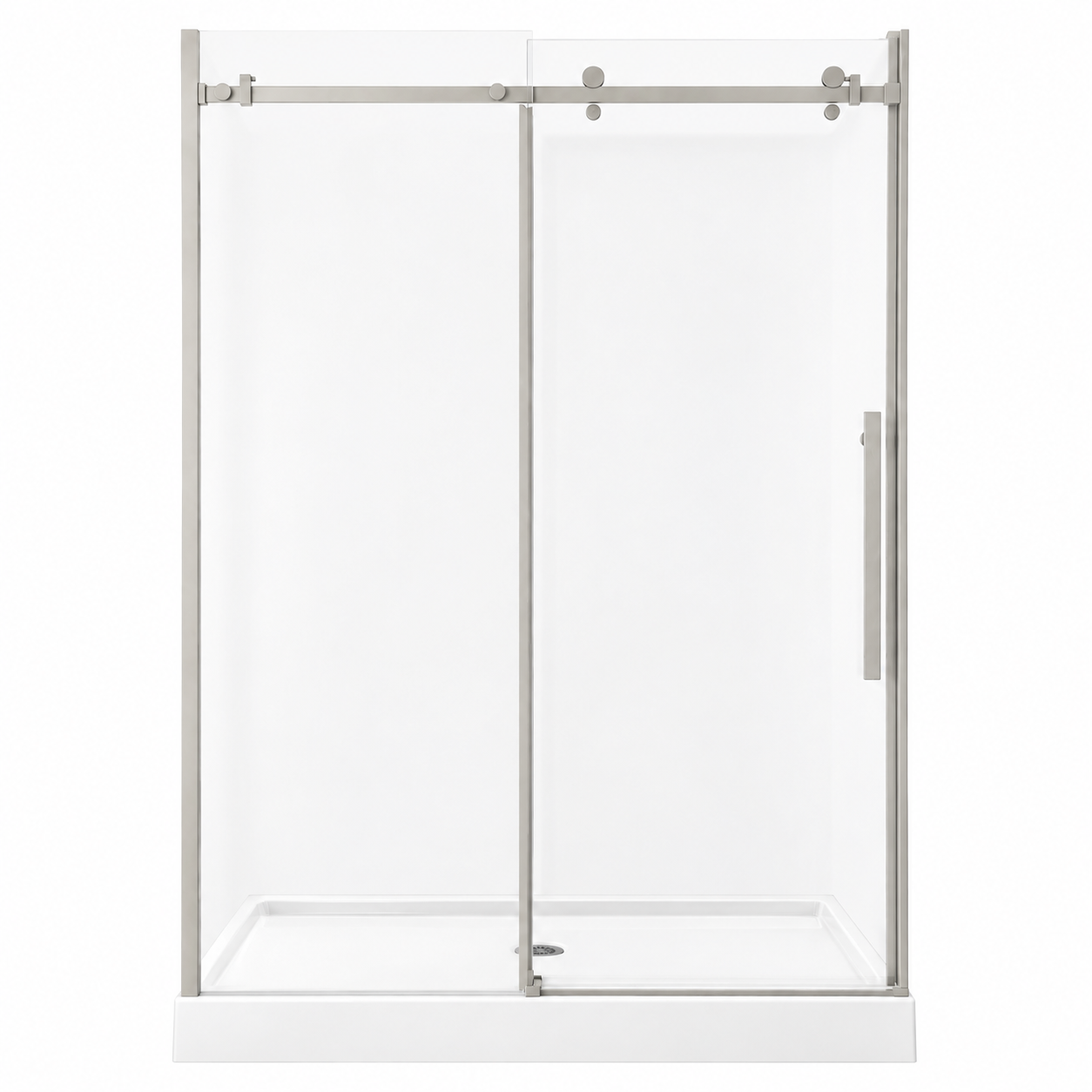 56“-60” W x 76" H Frameless Reversible Sliding Shower Door in Brushed Nickel with 8mm Clear Tempered Glass