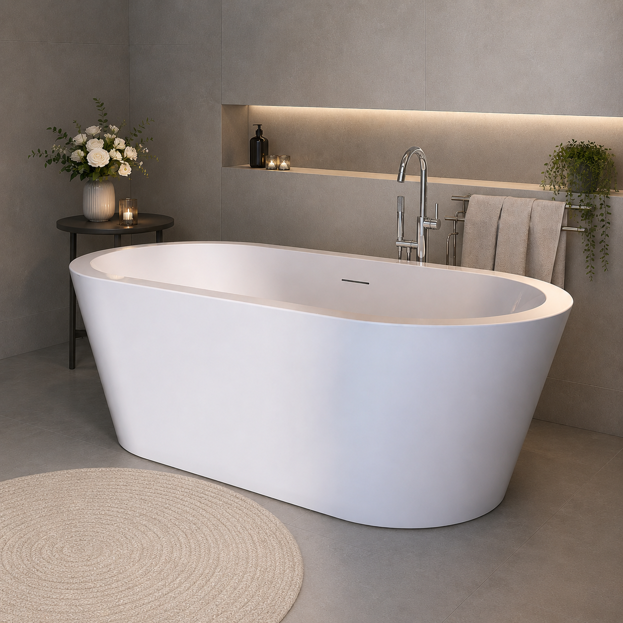 59 in. x 29.25 in. Freestanding Acrylic Soaking Bathtub in Gloss White with Center Drain and Overflow
