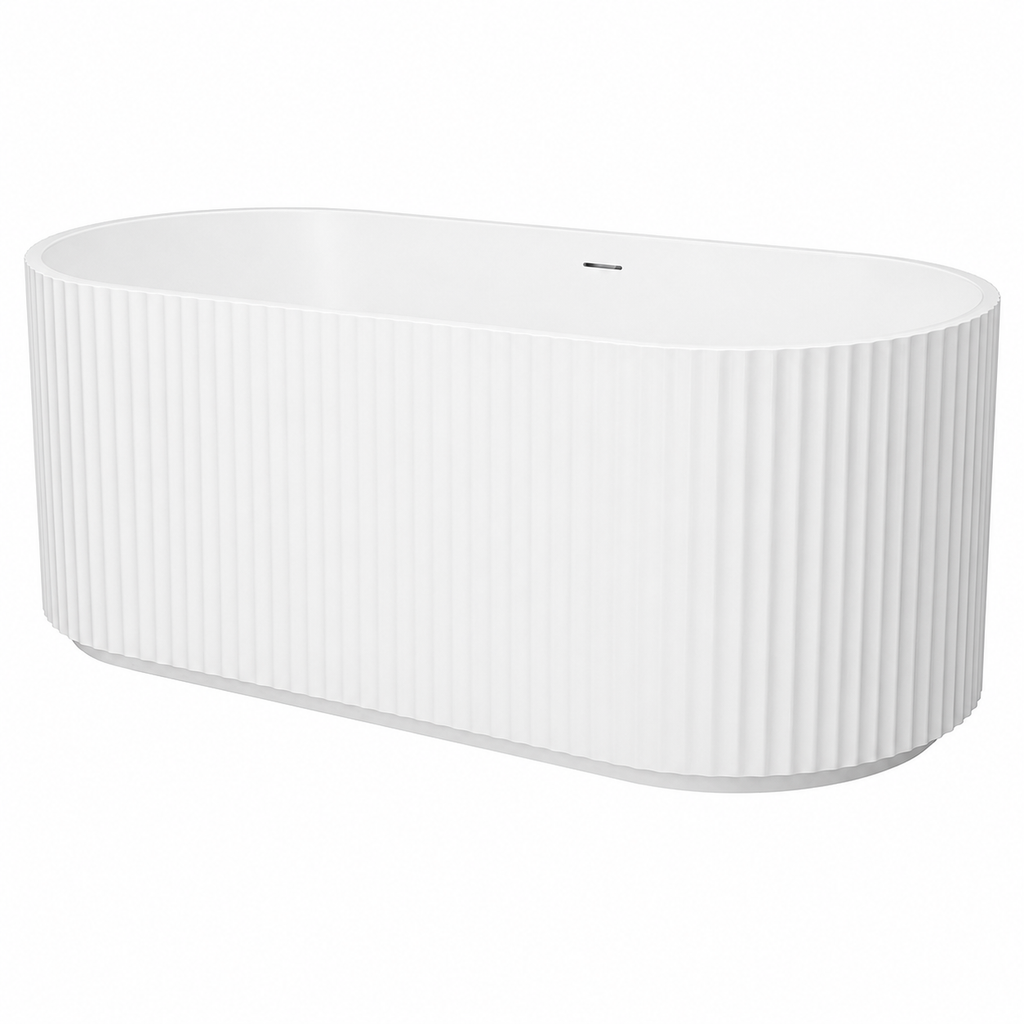 Fluted 59“ Acrylic One-Piece Freestanding Bathtub with Centre Drain in White